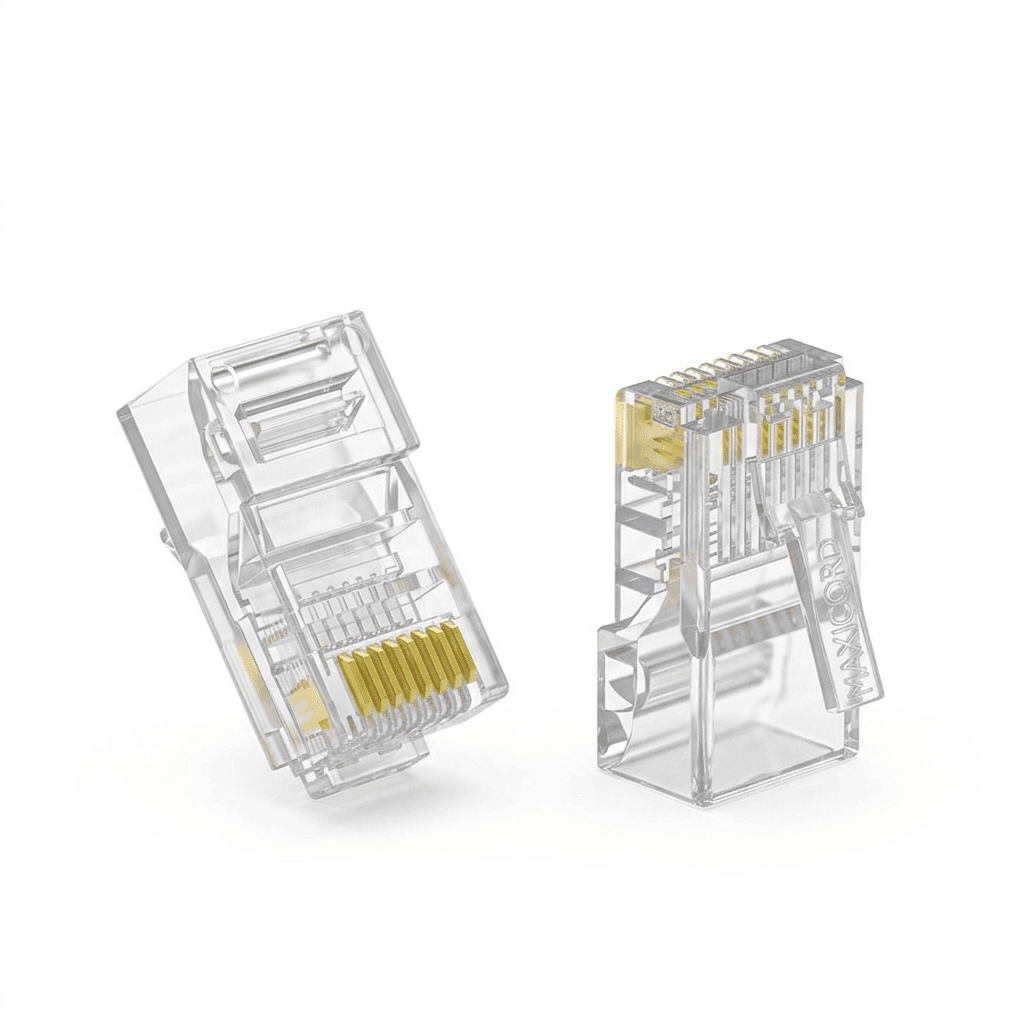 Коннектор Maxicord RJ-45(8P8C) под витую пару, категория 5e, универсальный (для одножильного и многожильного кабеля), упаковка 10 000 штук