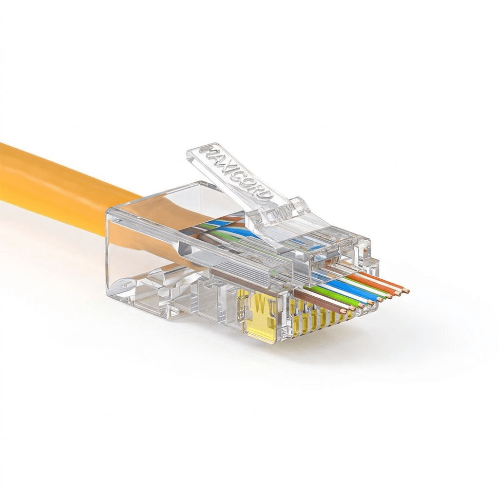Коннектор Maxicord RJ-45(8P8C) под витую пару, категория 5e, универсальный (для одножильного и многожильного кабеля), сквозной, упаковка 200 штук
