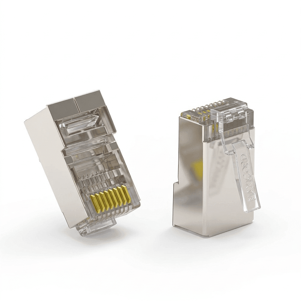 Коннектор Maxicord RJ-45(8P8C) под витую пару, категория 5e, универсальный (для одножильного и многожильного кабеля), экранированный, упаковка 100 штук