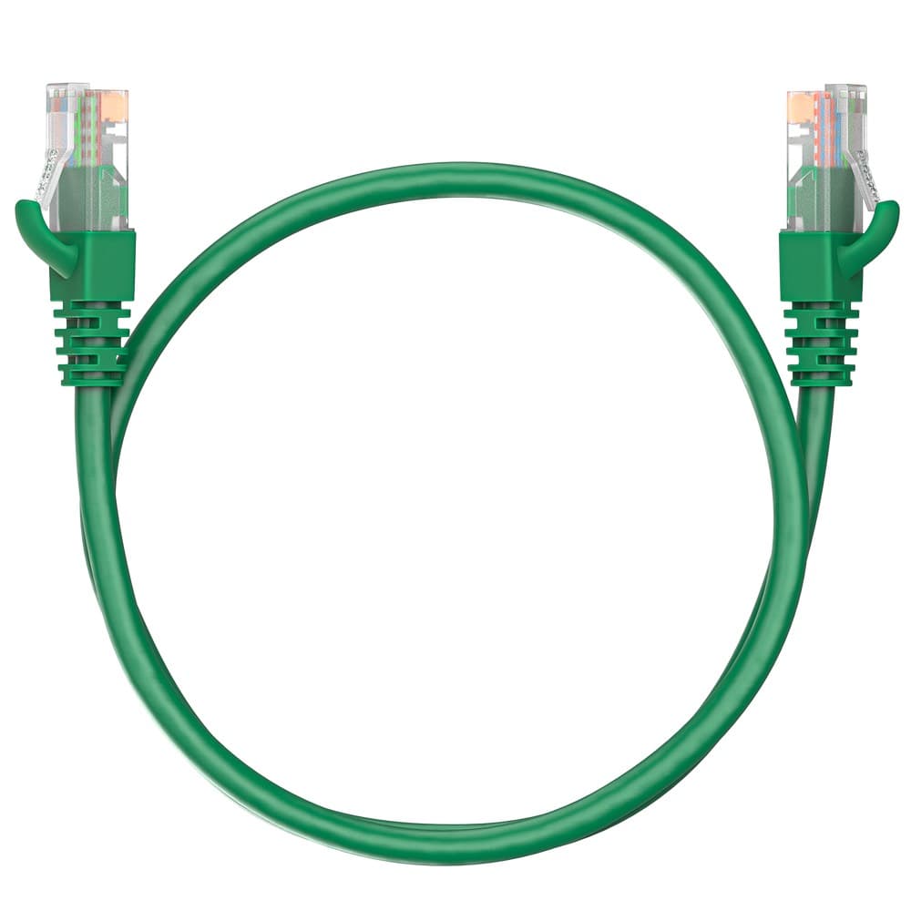 Коммутационный шнур (патч-корд) Maxicord RJ-45, категория 5e, неэкранированный U/UTP, 4 пары, многожильный, чистая медь (BC), 26 AWG, LSZH 0.5 метра, зеленый