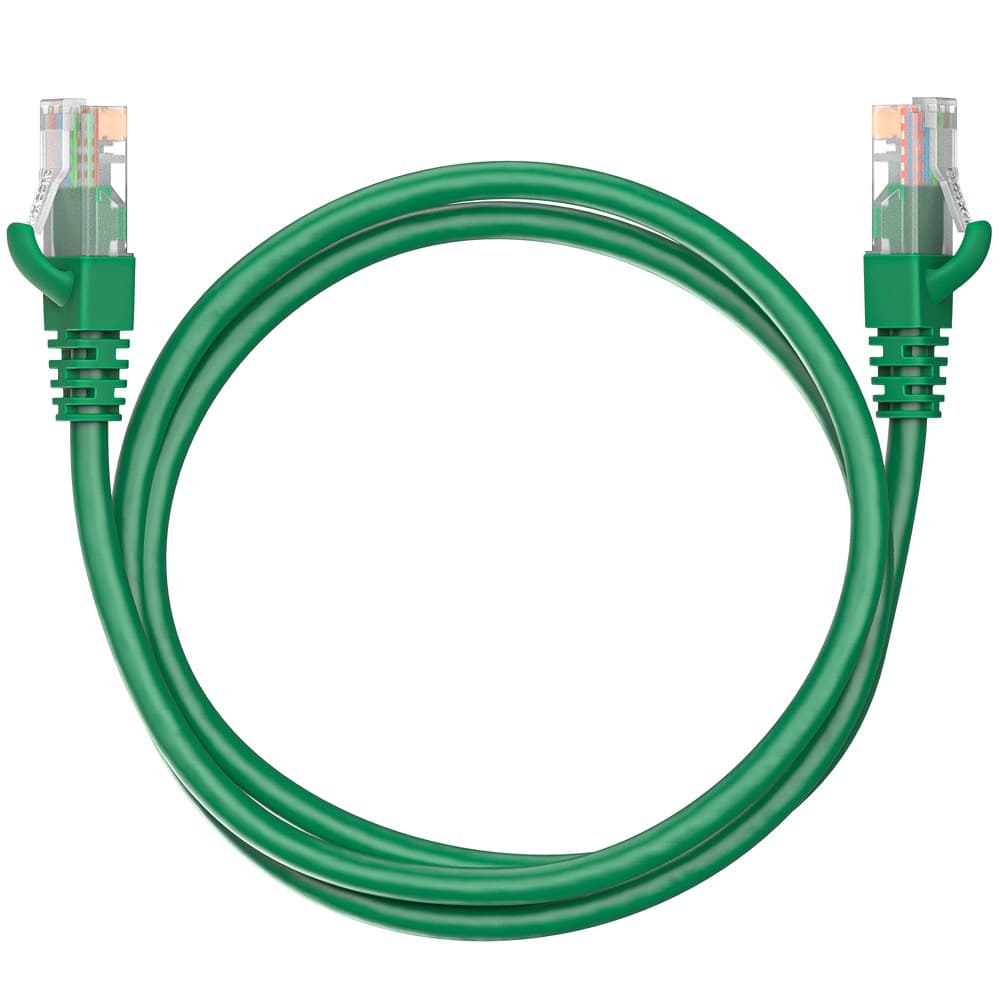 Коммутационный шнур (патч-корд) Maxicord RJ-45, категория 5e, неэкранированный U/UTP, 4 пары, многожильный, чистая медь (BC), 26 AWG, LSZH 1 метр, зеленый