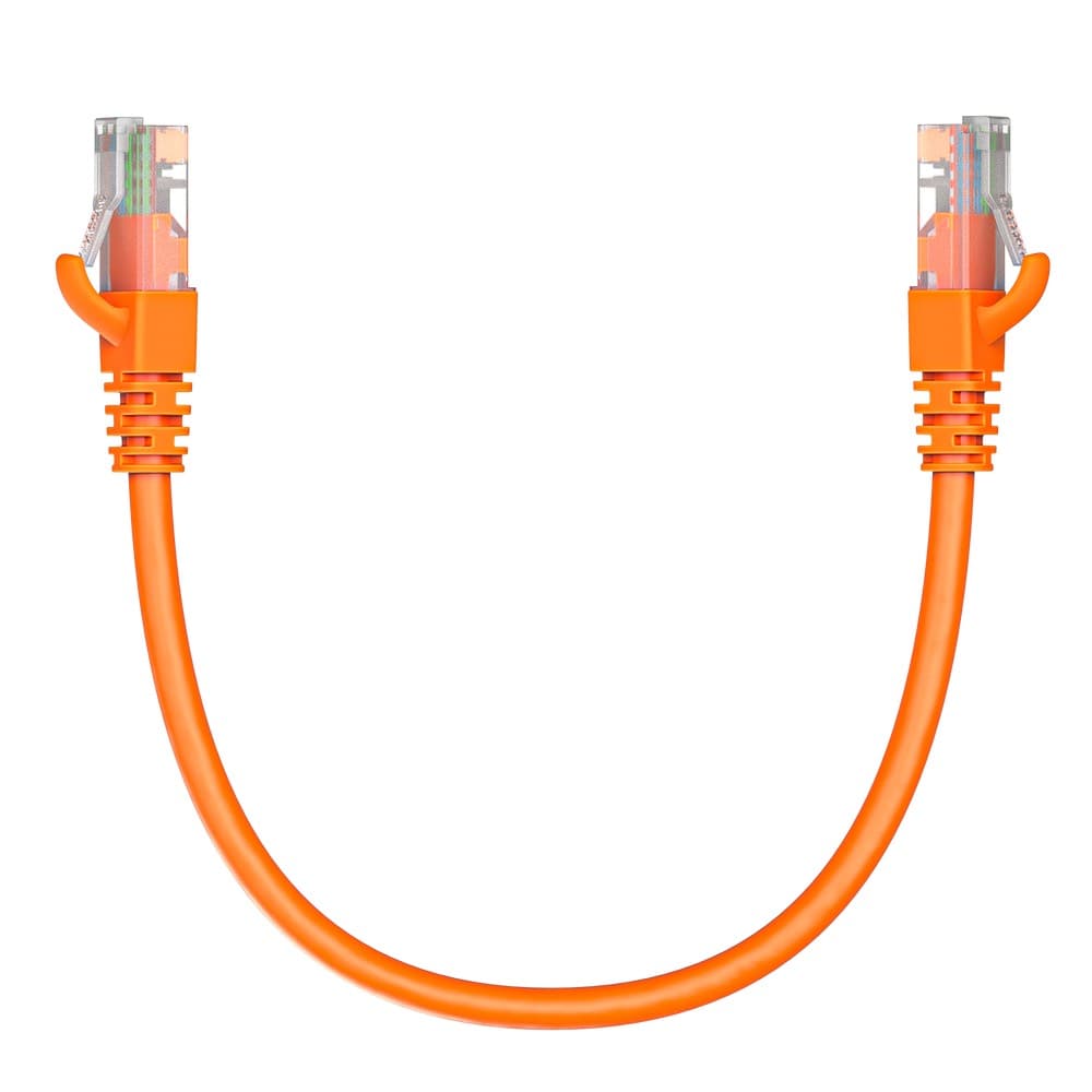 Коммутационный шнур (патч-корд) Maxicord RJ-45, категория 5e, неэкранированный U/UTP, 4 пары, многожильный, чистая медь (BC), 26 AWG, LSZH 0.3 метра, оранжевый