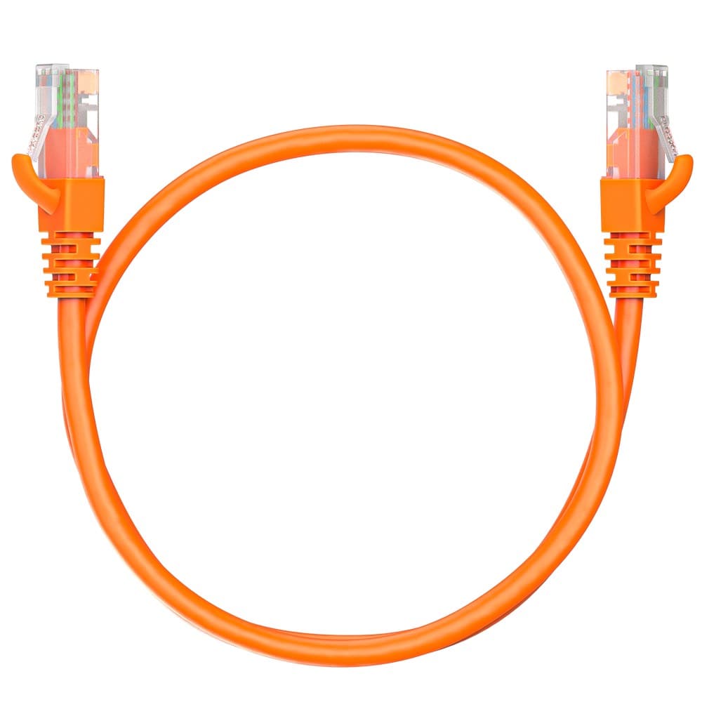 Коммутационный шнур (патч-корд) Maxicord RJ-45, категория 5e, неэкранированный U/UTP, 4 пары, многожильный, чистая медь (BC), 26 AWG, LSZH 0.5 метра, оранжевый