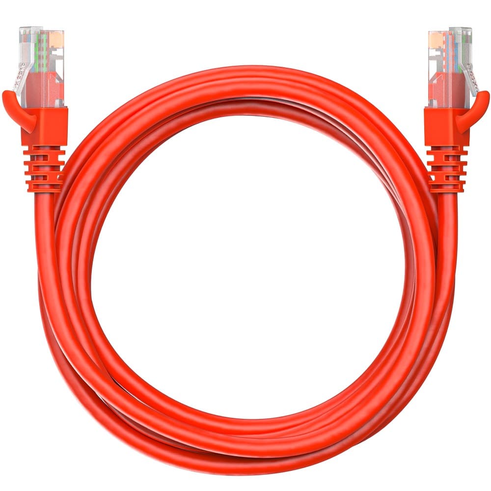 Коммутационный шнур (патч-корд) Maxicord RJ-45, категория 5e, неэкранированный U/UTP, 4 пары, многожильный, чистая медь (BC), 26 AWG, LSZH 2 метра, красный