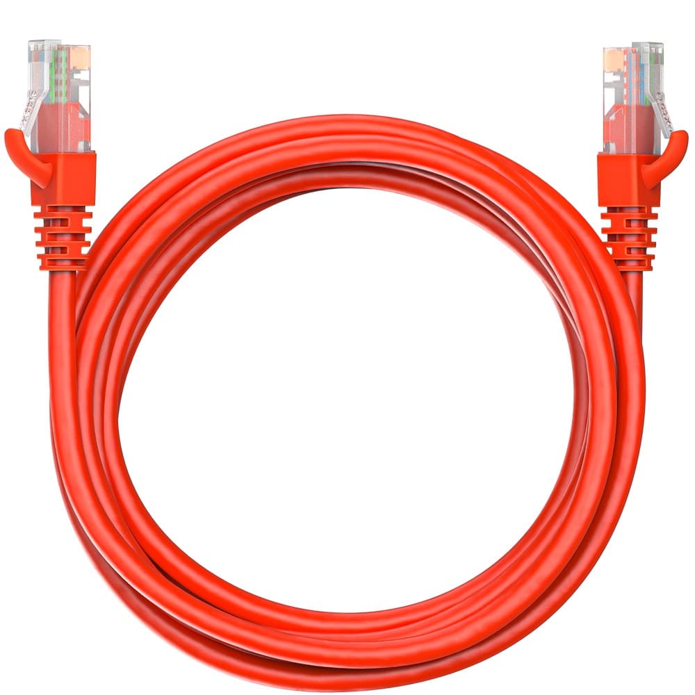 Коммутационный шнур (патч-корд) Maxicord RJ-45, категория 5e, неэкранированный U/UTP, 4 пары, многожильный, чистая медь (BC), 26 AWG, LSZH 3 метра, красный