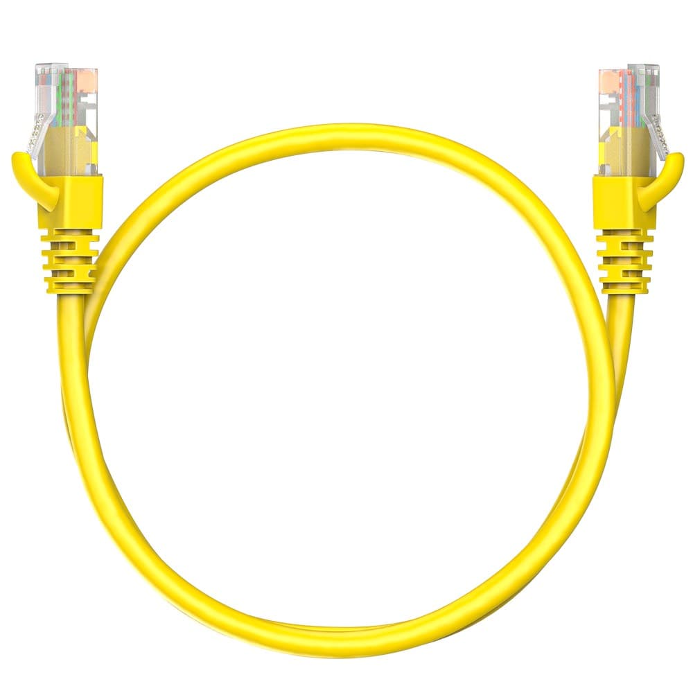 Коммутационный шнур (патч-корд) Maxicord RJ-45, категория 5e, неэкранированный U/UTP, 4 пары, многожильный, чистая медь (BC), 26 AWG, LSZH 0.5 метра, желтый