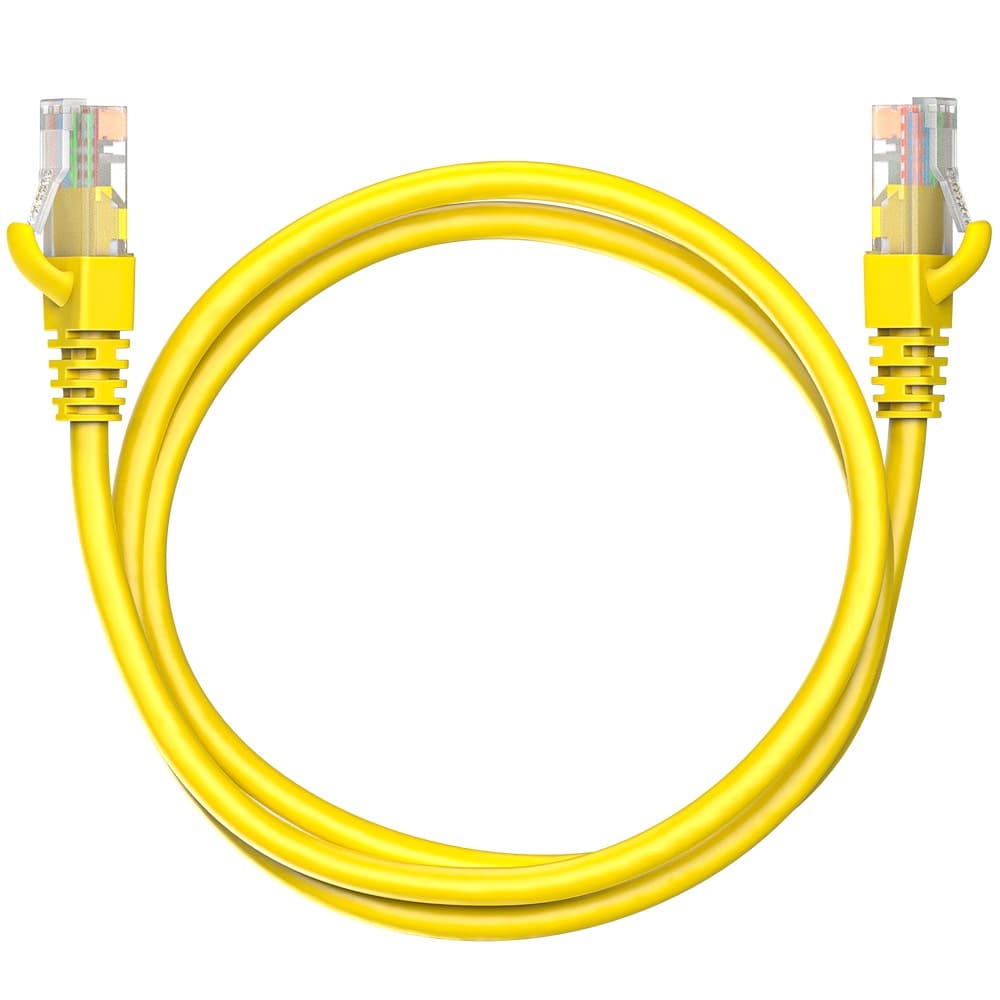 Коммутационный шнур (патч-корд) Maxicord RJ-45, категория 5e, неэкранированный U/UTP, 4 пары, многожильный, чистая медь (BC), 26 AWG, LSZH 1 метр, желтый