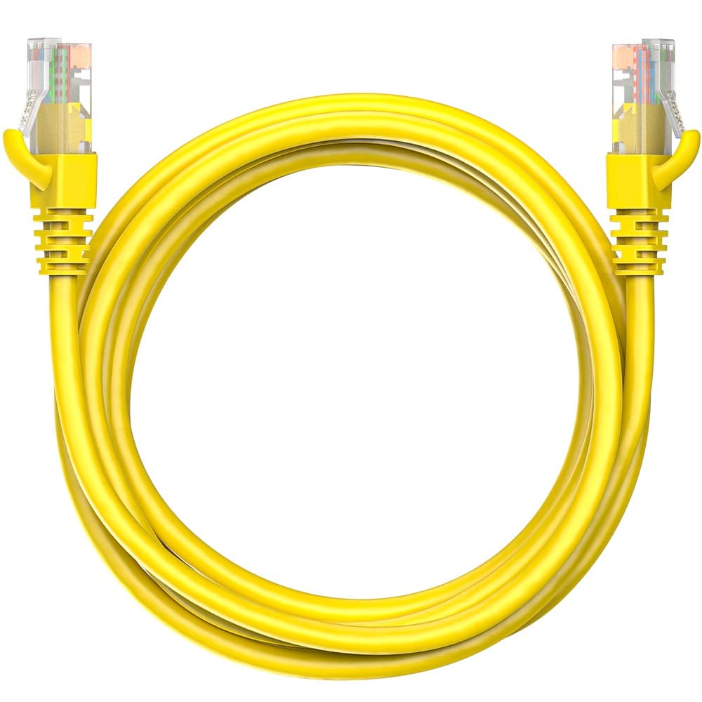 Коммутационный шнур (патч-корд) Maxicord RJ-45, категория 5e, неэкранированный U/UTP, 4 пары, многожильный, чистая медь (BC), 26 AWG, LSZH 2 метра, желтый