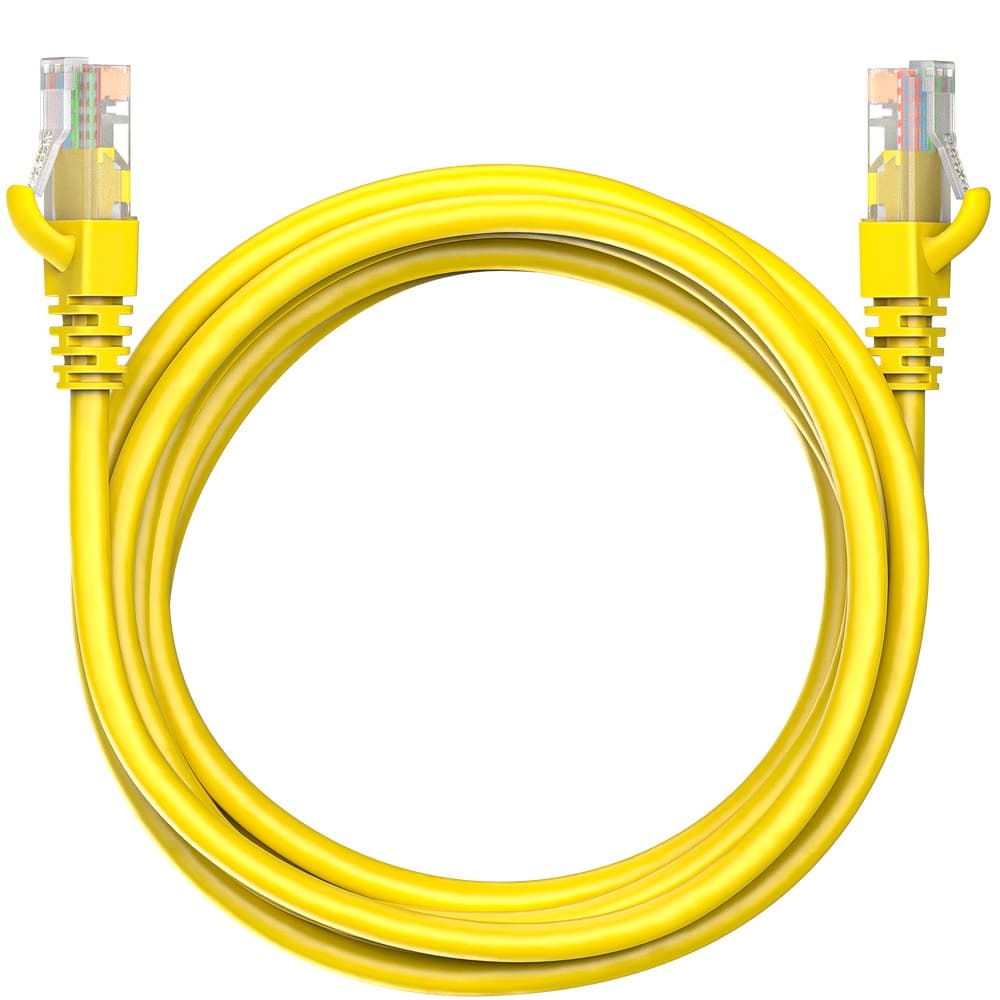 Коммутационный шнур (патч-корд) Maxicord RJ-45, категория 5e, неэкранированный U/UTP, 4 пары, многожильный, чистая медь (BC), 26 AWG, LSZH 3 метра, желтый