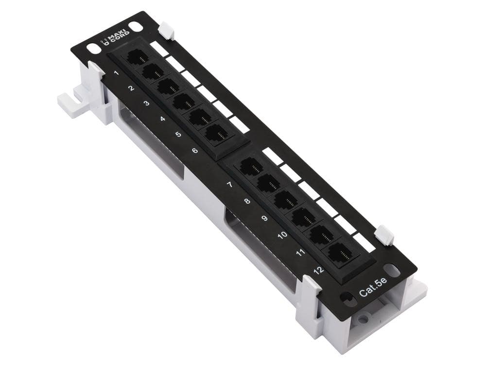 Коммутационная панель (патч-панель) Maxicord 10" (дюймов) 1U (юнит), категория 5е, 12 портов RJ-45, DUAL IDC, настенное крепление