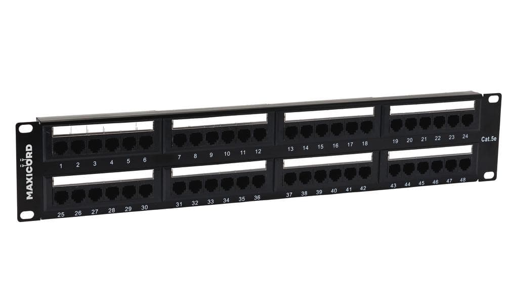 Коммутационная панель (патч-панель) Maxicord 19" (дюймов) 2U (юнита), категория 5е, 48 портов RJ-45, DUAL IDC