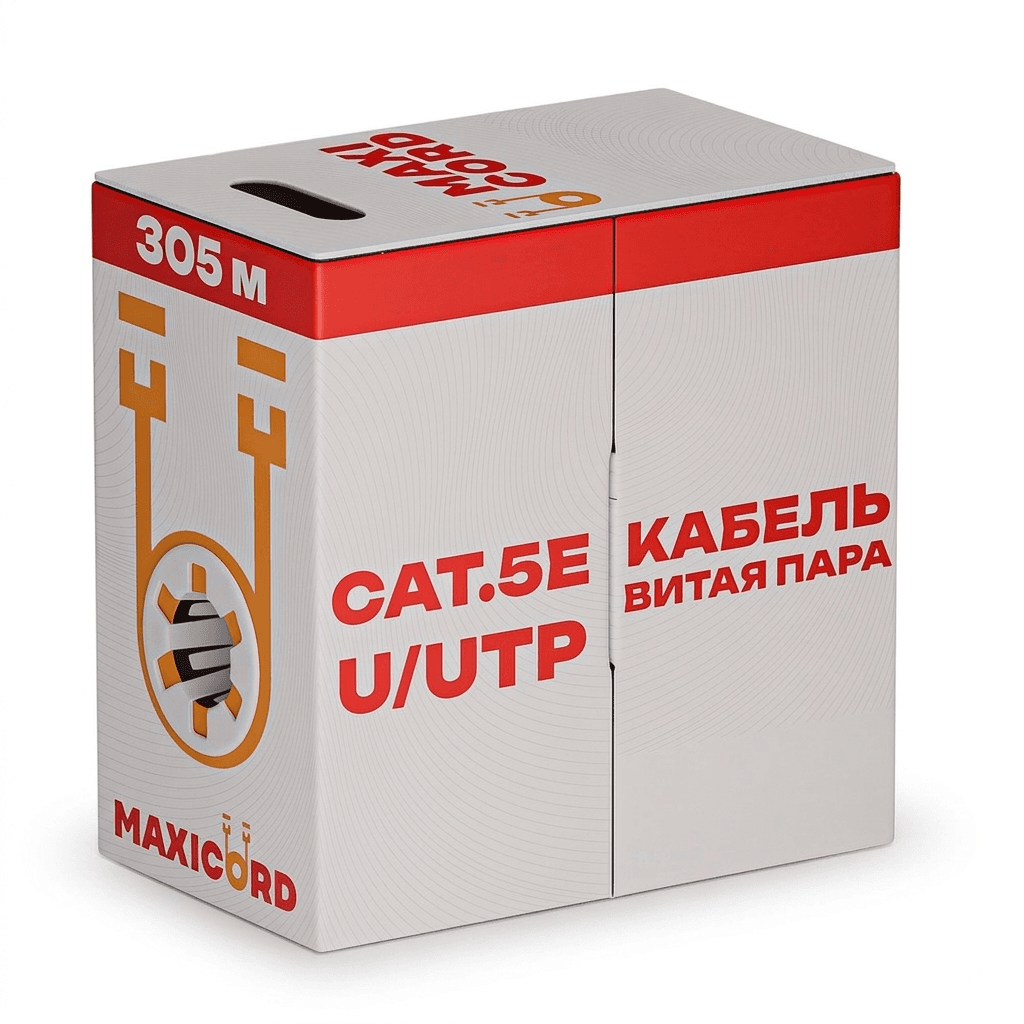Кабель витая пара Maxicord, категория 5e, неэкранированная U/UTP, 4 пары, одножильный (solid), чистая медь (BC), 24 AWG, внутренний нг(А)-LSLTx, зеленый, 305 м.