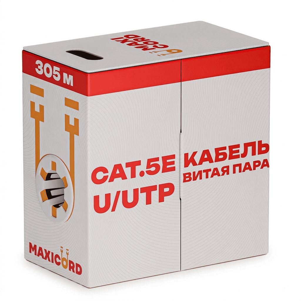 Кабель витая пара Maxicord, категория 5e, неэкранированная U/UTP, 4 пары, одножильный (solid), чистая медь (BC), 24 AWG, внутренний LSZH нг(А)-HF, фиолетовый, 305 м.