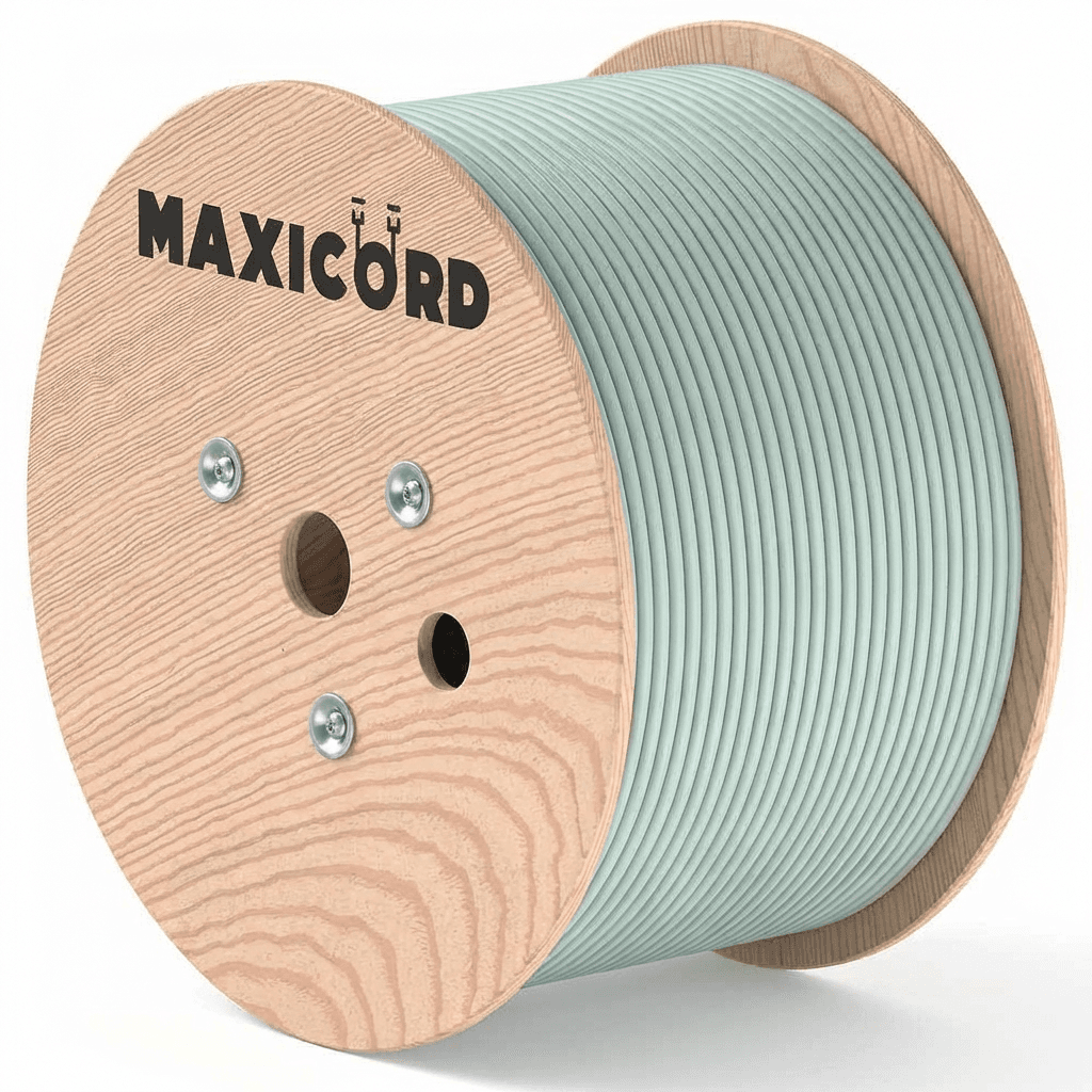 Кабель витая пара Maxicord, категория 6A, неэкранированная U/UTP, 4 пары, одножильный (solid), чистая медь (BC), 23 AWG, внутренний LSZH нг(А)-HF, аква, 500 м.